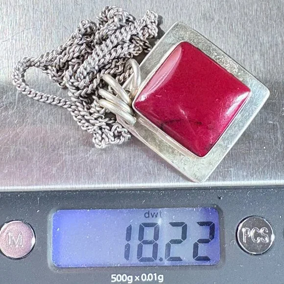 Jasper Bezel Set Pendant Necklace VTG Sterling Silver 925 Size 24 Length